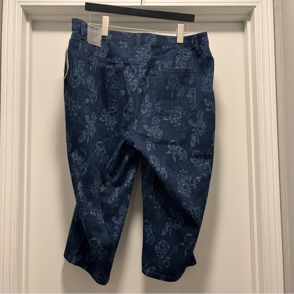 Catherine Women Size 20WP Stretch Elastic Waist Floral Crop Capri Denim Jean NEW - Picture 6 of 13